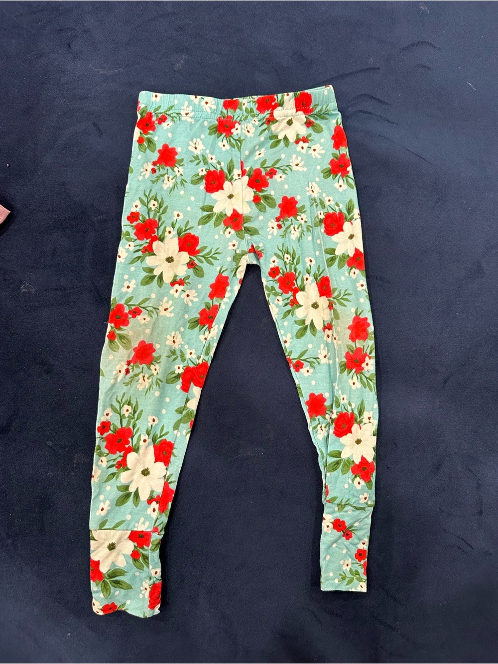 Gigi and max Floral Leggings - Red & Cream Flowers on Mint Green